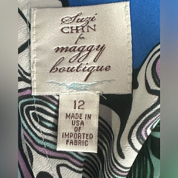 Suzi Chin One Shoulder Retro 70’s Print Tiered Dress - Picture 7 of 7